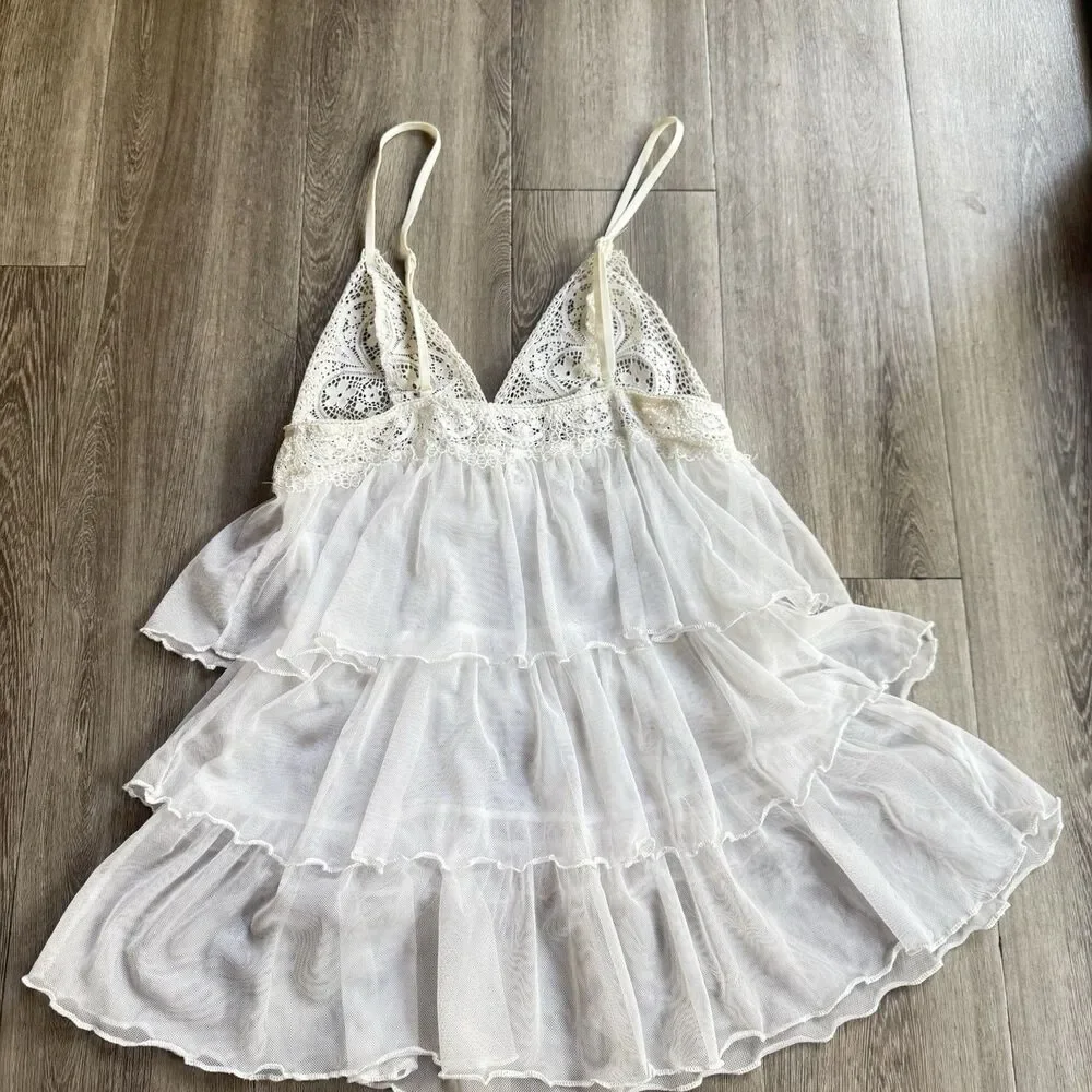 In The Bloom by Janquil Lilly Tiered Babydoll Chemise In Ivory Size S/P Romantic
